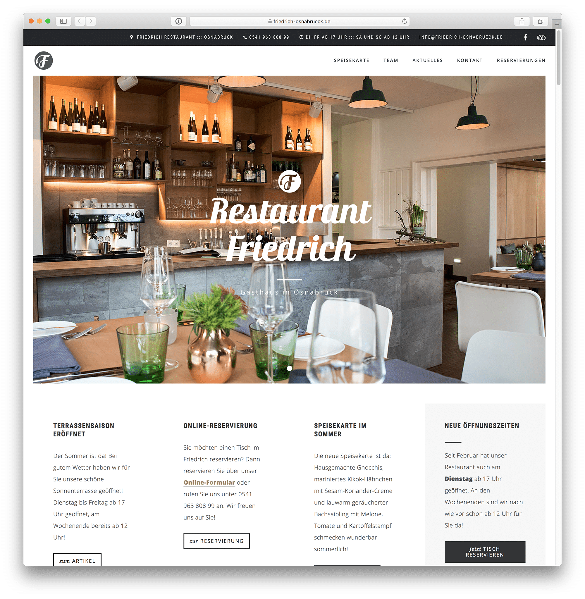 WordPress Webseite für das Osnabrücker Restaurant Friedrich
