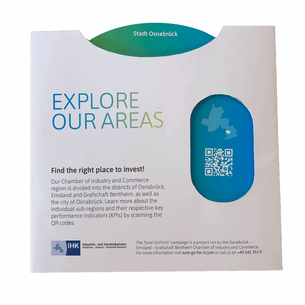 Flyer erstellen aber mal anders: Hier unser Flyer mit einer Drehscheibe