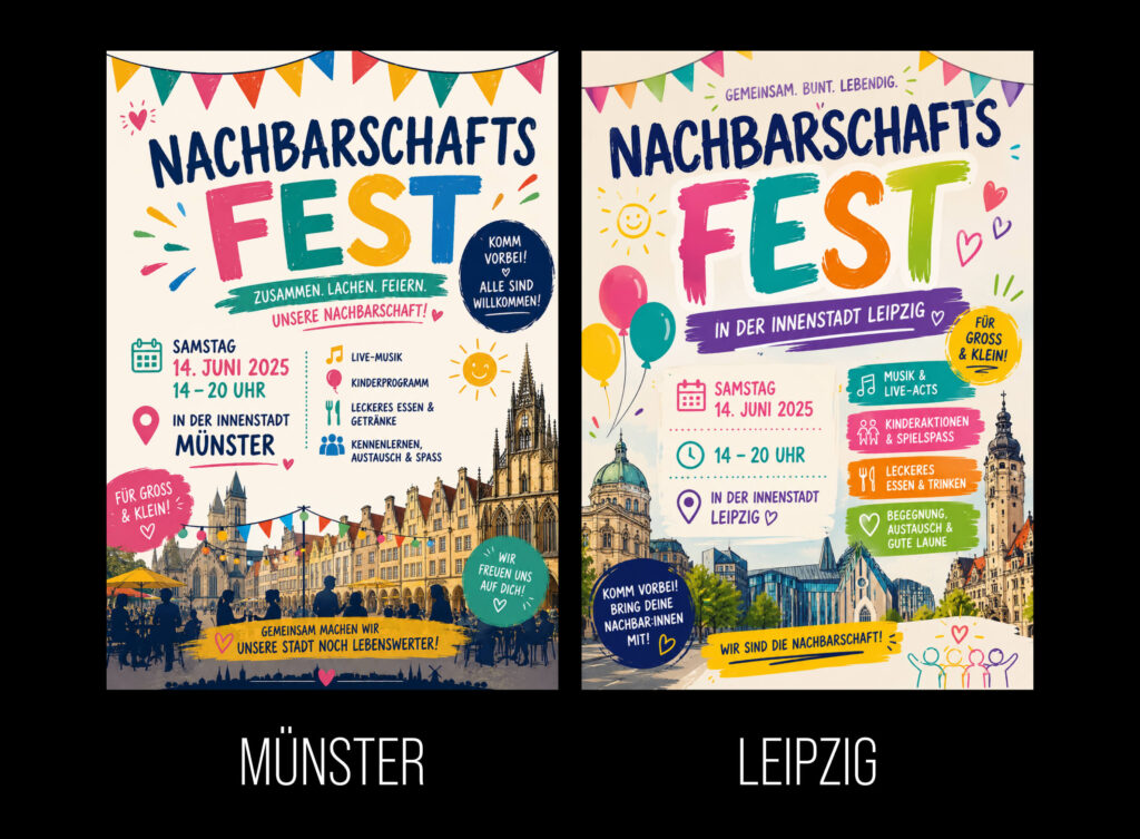 KI-Flyer Münster Leipzig, KI-Slop, sehen gleich aus