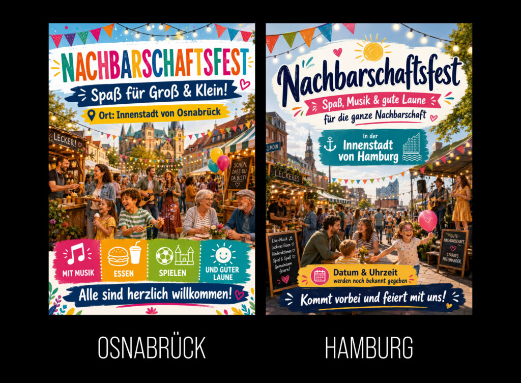 KI-Flyer Osnabrück Hamburg, KI-Slop, sehen gleich aus